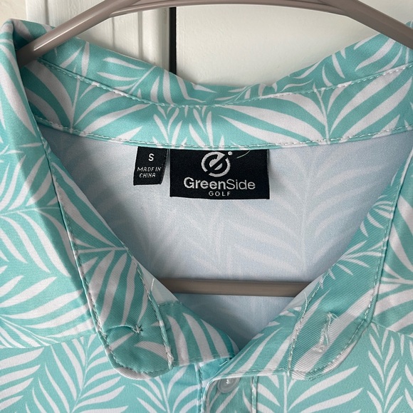 Green Side Golf Collared Shirt Men’s Small Floral Leaf Polyester Spandex - Picture 3 of 5